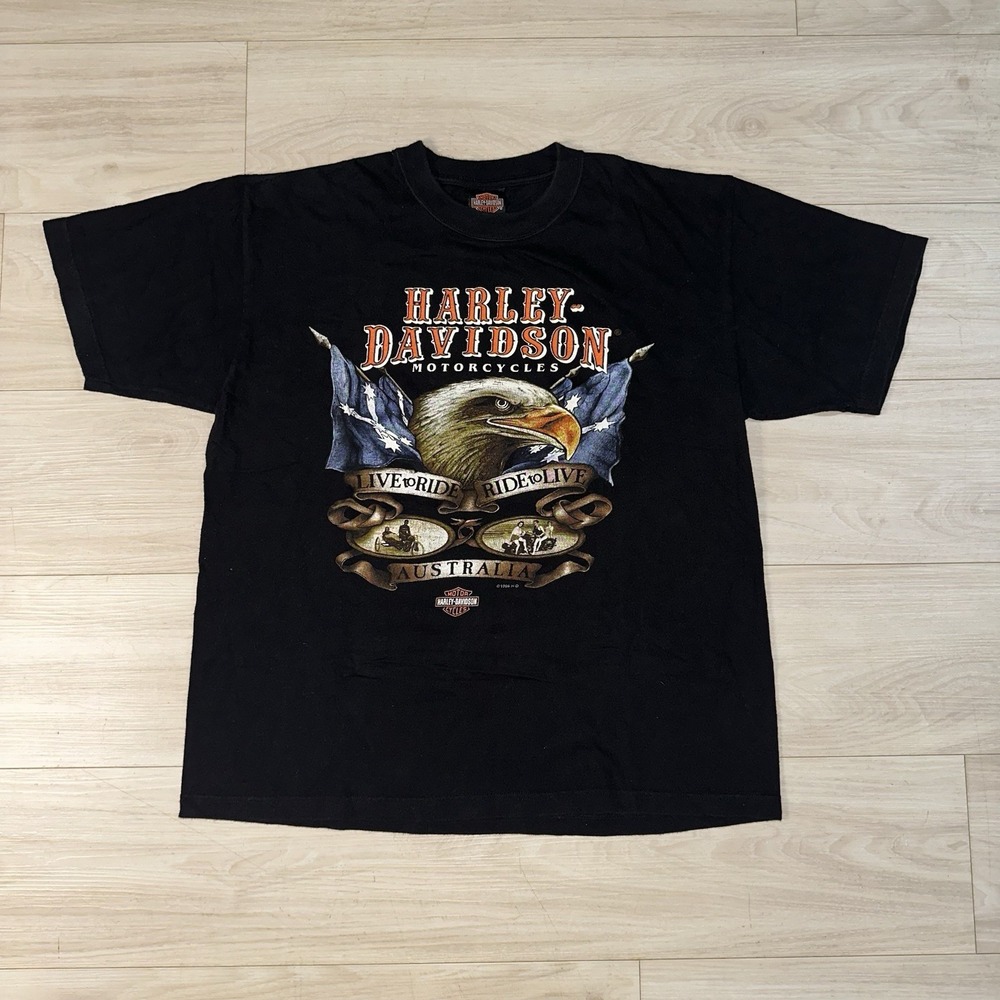 Vintage 90s  Harley‎ Davidson XL Shirt Australia Gold Coast Flames Eagle Biker